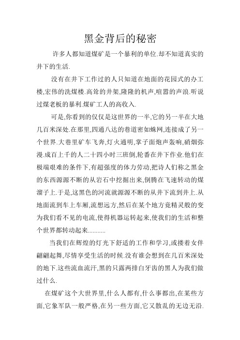 黑金背后的秘密