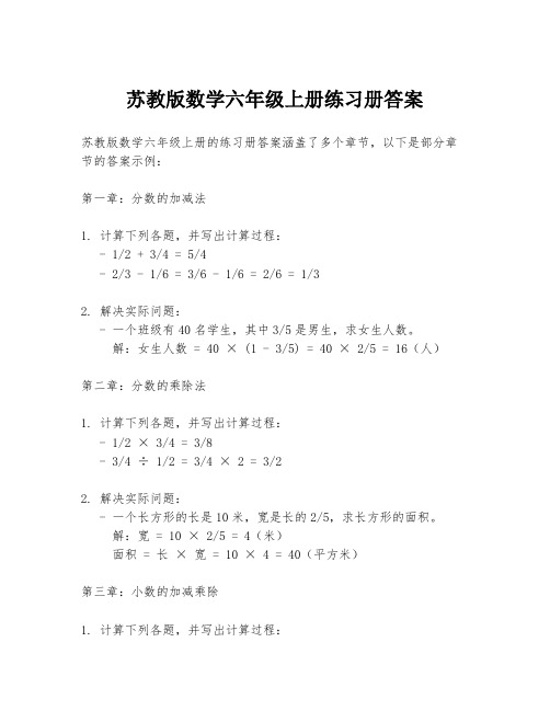 苏教版数学六年级上册练习册答案