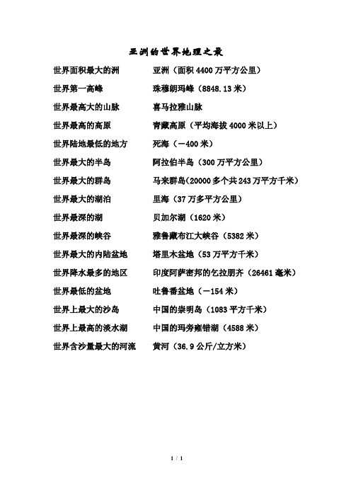 亚洲的世界地理之最