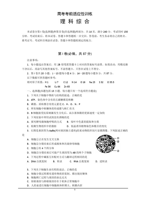 高考考前适应性训练(理综)