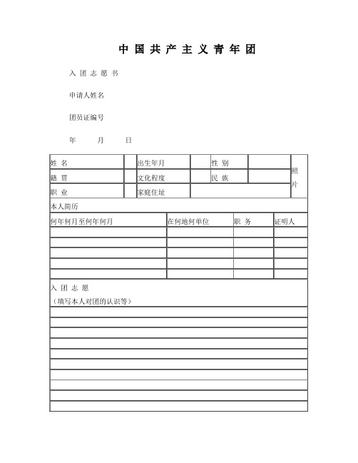入团志愿书表格格式