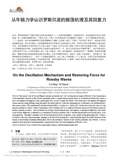 从牛顿力学认识罗斯贝波的振荡机理及其回复力_蔡鸣