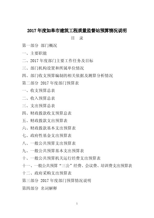 2017年度如皋市建筑工程质量监督站预算情况说明