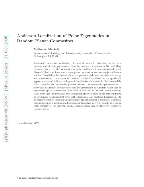 Anderson Localization of Polar Eigenmodes in Random Planar Composites
