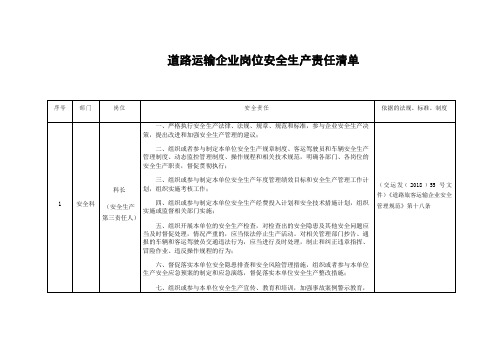道路运输企业岗位安全责任清单