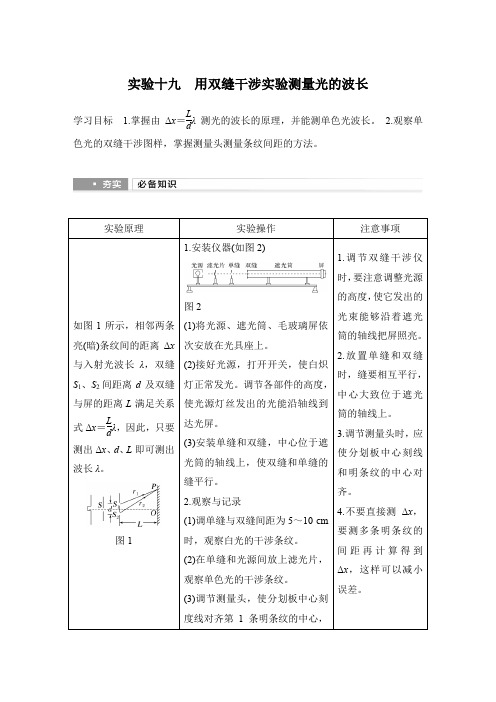 2025届高考物理一轮复习资料第十三章光学实验十九用双缝干涉实验测量光的波长