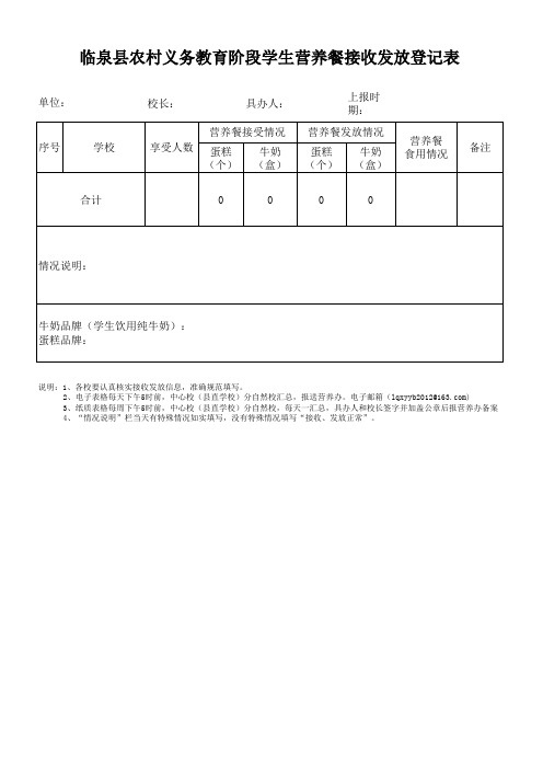 营养餐接收发放登记表日报周报模版