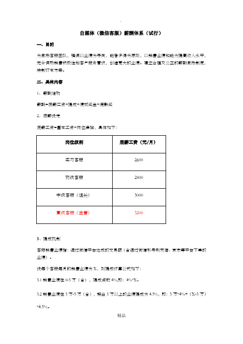 自媒体(微信部门)薪酬提成制度(试行