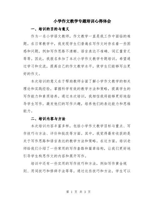 小学作文教学专题培训心得体会