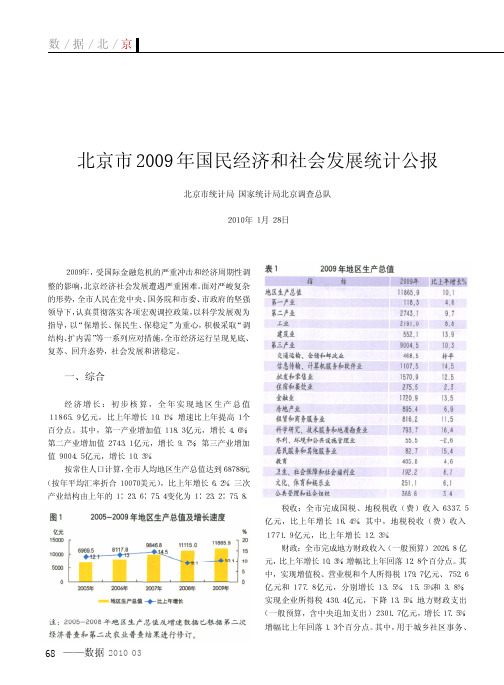 北京市2009年国民经济和社会发展统计公报