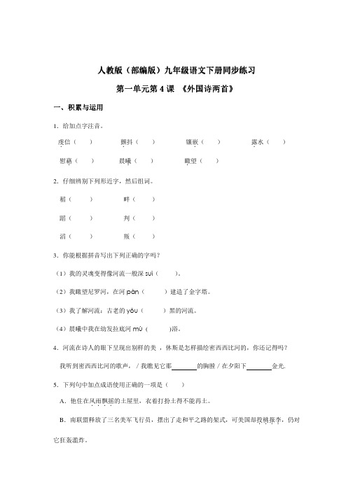 人教版(部编版)九年级语文下册同步练习：第一单元第4课《外国诗两首》