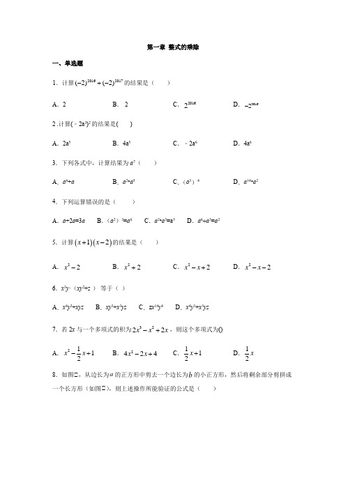 北师大版七年级数学下册第一章 整式的乘除练习(含答案)