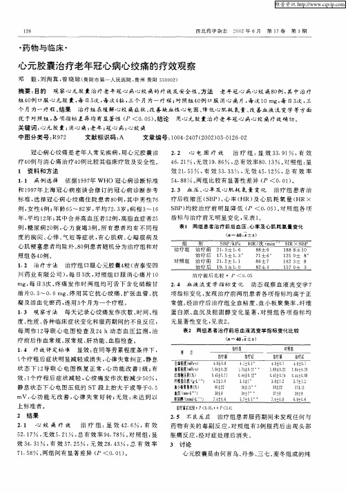 心元胶囊治疗老年冠心病心绞痛的疗效观察