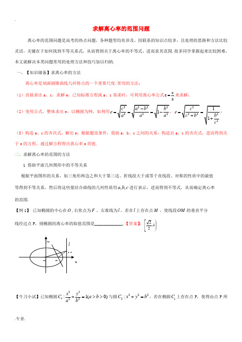 高中数学上学期第15周 求解离心率的范围问题教学设计-人教版高中全册数学教案