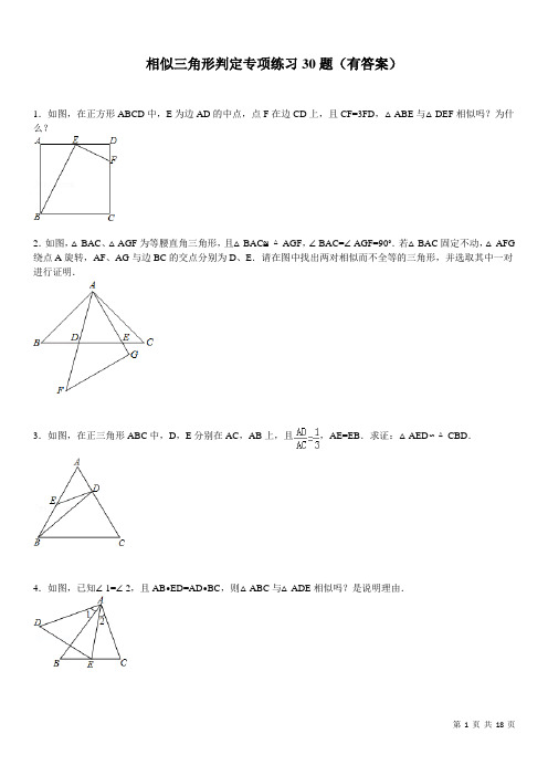 相似三角形判定专项练习30题(有答案)