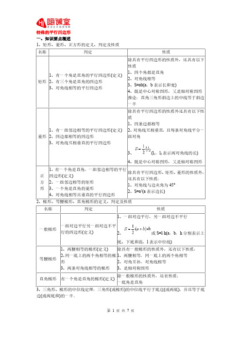 中考数学专题知识点精讲1：特殊的平行四边形