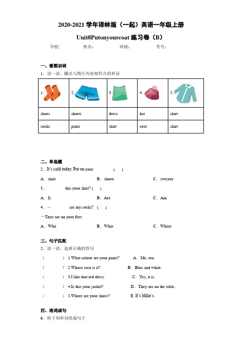 译林版(一起)英语一年级上册Unit8Putonyourcoat(B)