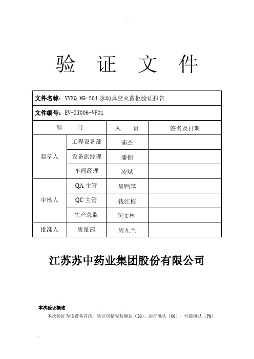 脉动真空灭菌柜验证报告
