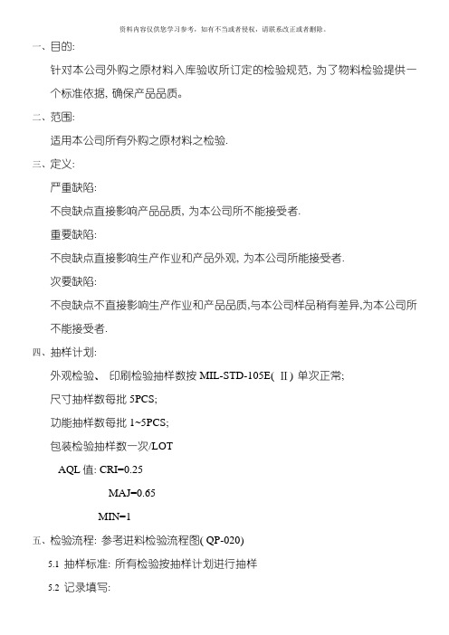 电子器件进料检验规范模板
