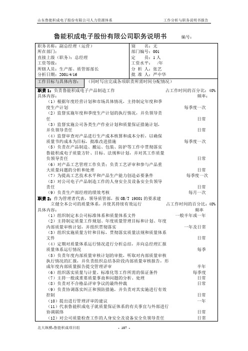 电子股份有限公司副总经理(运营)职务说明书(WORD2页)