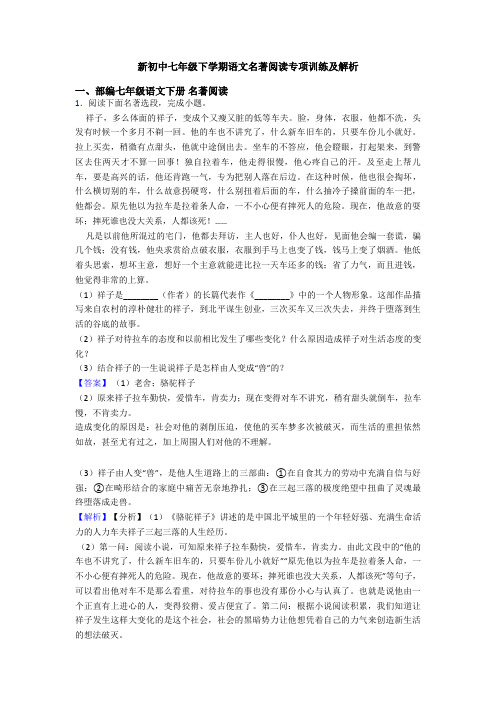 新初中七年级下学期语文名著阅读专项训练及解析