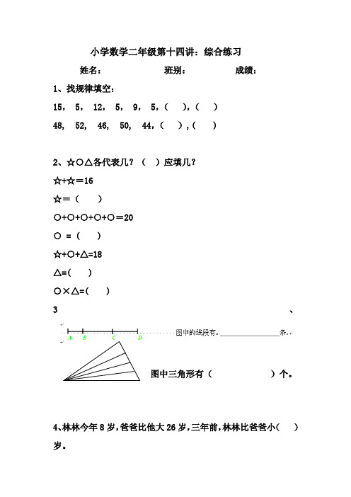 小学数学二年级第十四讲综合练习