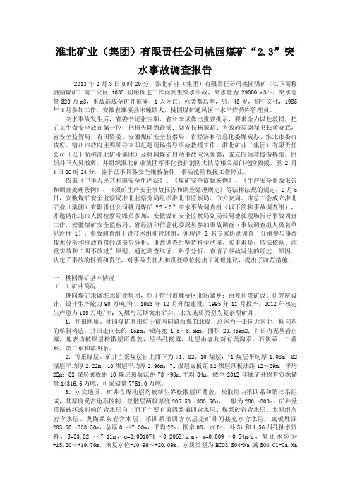 淮北矿业(集团)有限责任公司桃园煤矿“”突水事故调查研究报告