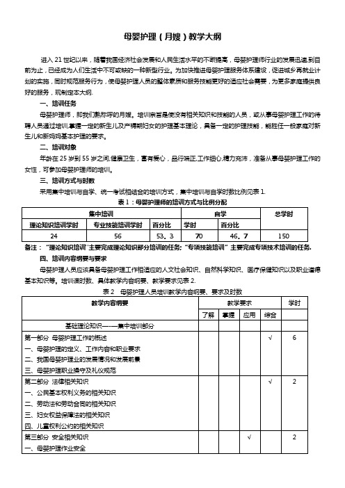 母婴护理教学大纲