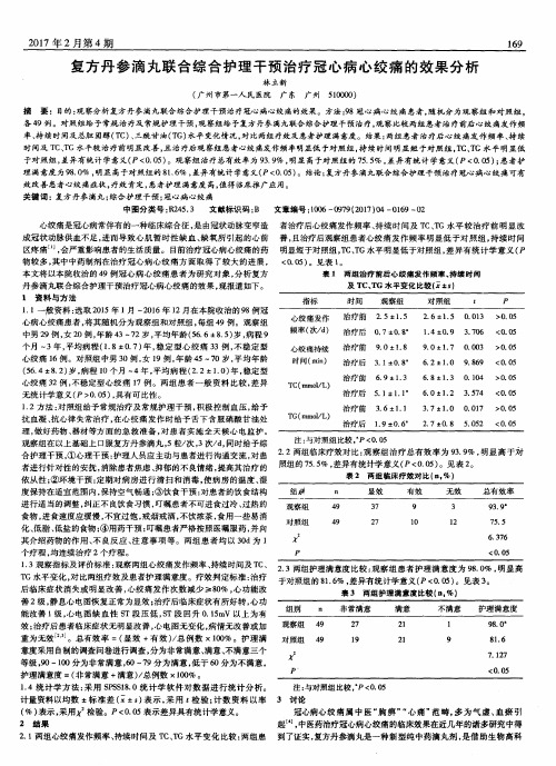 复方丹参滴丸联合综合护理干预治疗冠心病心绞痛的效果分析