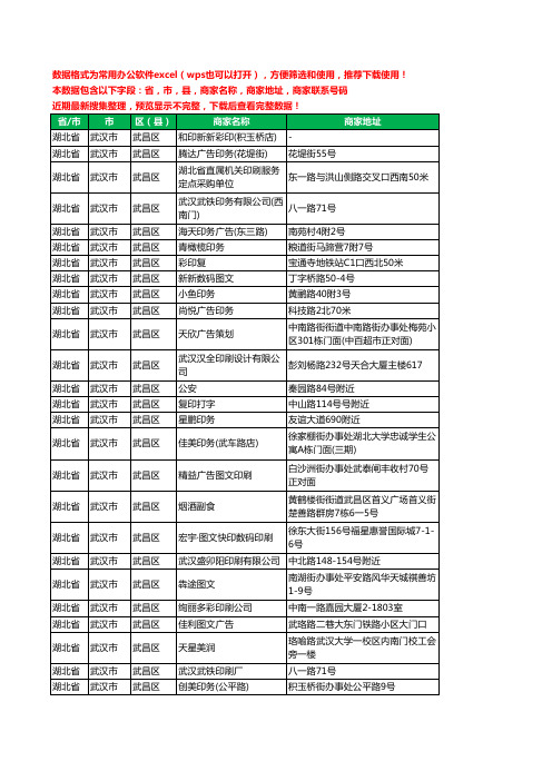 2020新版湖北省武汉市武昌区印刷工商企业公司商家名录名单黄页联系电话号码地址大全85家