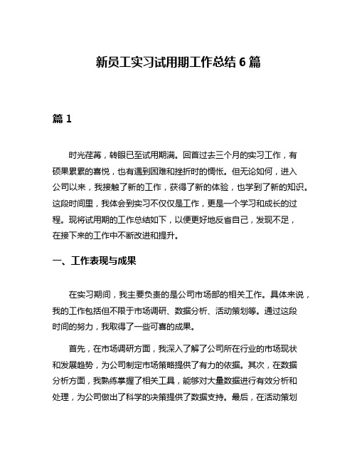 新员工实习试用期工作总结6篇