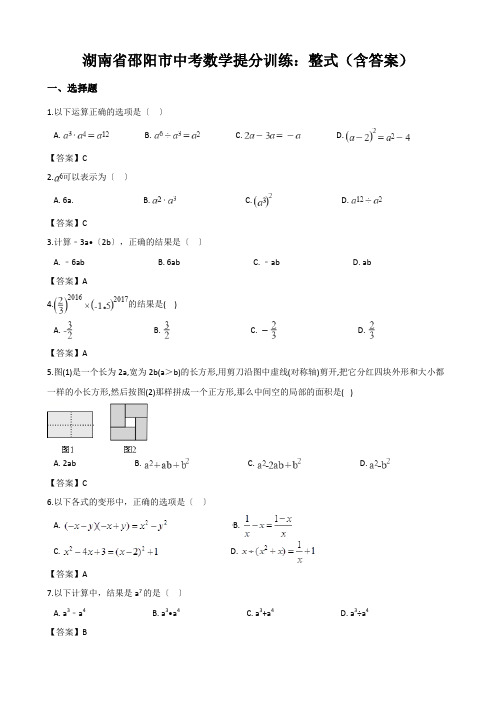 湖南省邵阳市中考数学提分训练：整式(含答案)