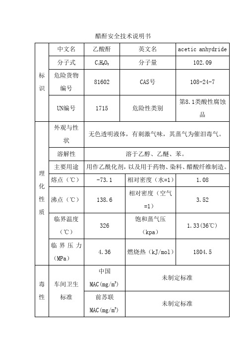 醋酐安全技术说明书