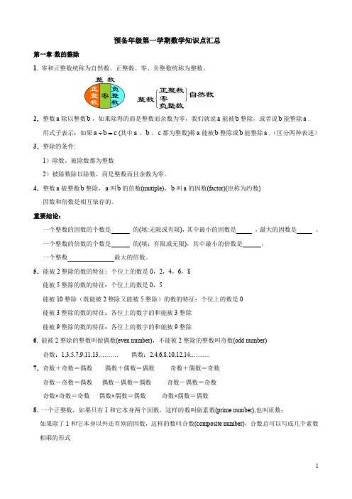 上海市预备年级第一学期数学知识点汇总(word文档良心出品)