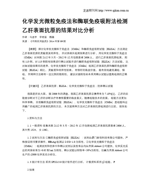 化学发光微粒免疫法和酶联免疫吸附法检测乙肝表面抗原的结果对比分析