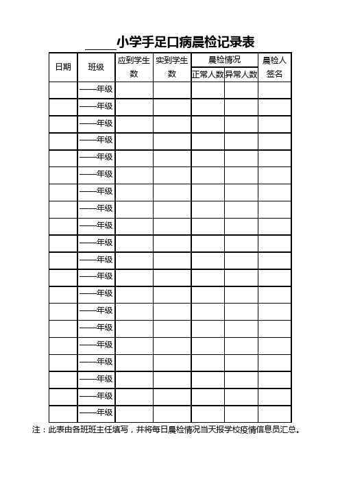 小学手足口病晨午检记录