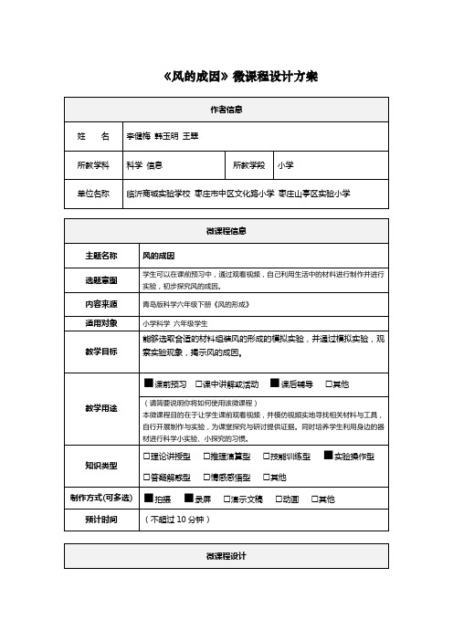 小学科学 李健梅 韩玉明 王翠《风的形成》微课程设计方案规划书
