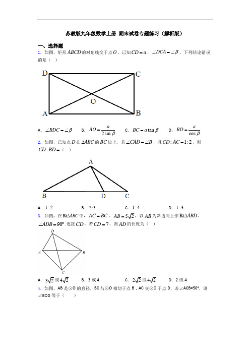 苏教版九年级数学上册 期末试卷专题练习(解析版)