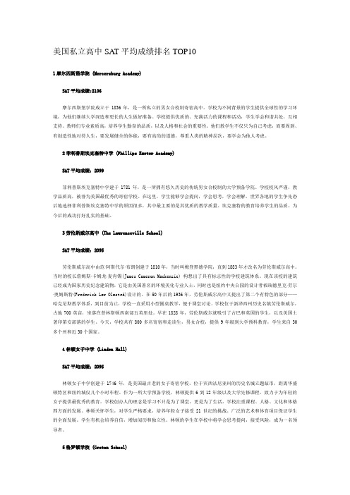 美国私立高中SAT平均成绩排名TOP10