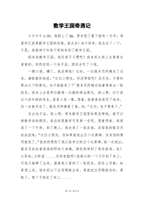 数学王国奇遇记_六年级作文