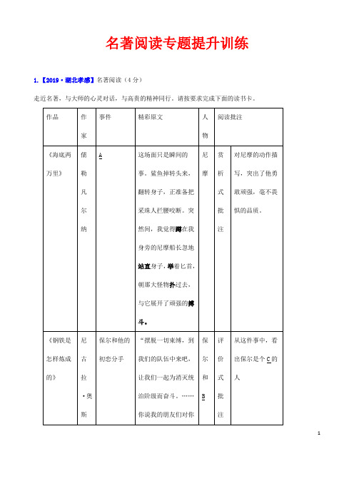 (名师整理)最新部编人教版语文中考《名著阅读》专题提升训练(含答案)