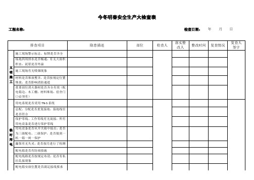今冬明春安全生产大检查表