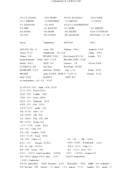 (完整word版)各大品牌英文名称