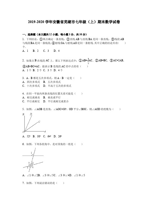 芜湖2019-2020学年度七年级数学上册期末