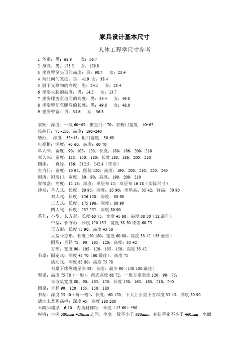 家具设计基本尺寸  人体工程学