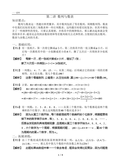 2014 暑假 四年级 精英班 第2讲 数列与数表 教师版
