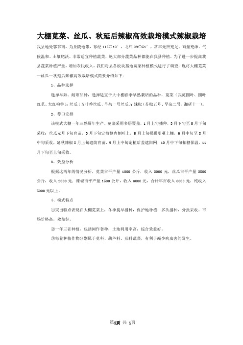 大棚苋菜丝瓜秋延后辣椒高效栽培模式辣椒栽培