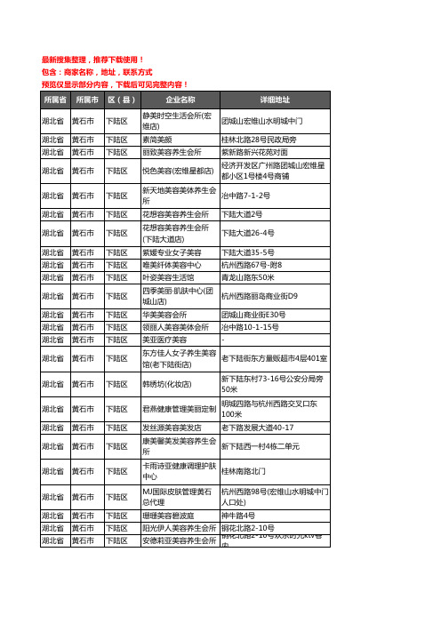 新版湖北省黄石市下陆区美容院企业公司商家户名录单联系方式地址大全58家