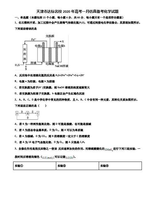 天津市达标名校2020年高考一月仿真备考化学试题含解析