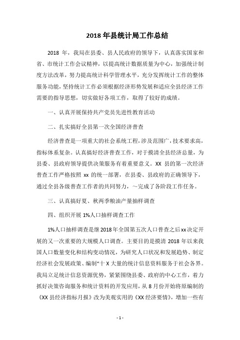 2018年县统计局工作总结